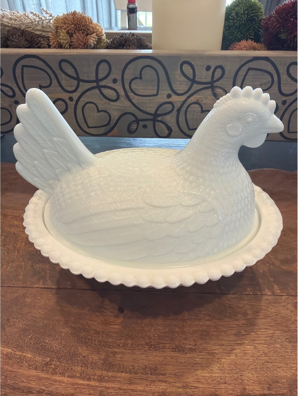 White Ceramic Hen on Nest Covered Butter Dish